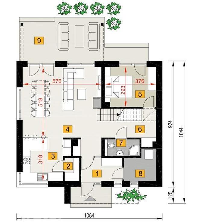 Projekt domu A115 Dla rodziny - plan parteru