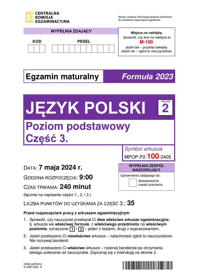 Matura 2024: polski. Arkusze CKE i odpowiedzi. Poziom podstawowy [Formuła 2023]