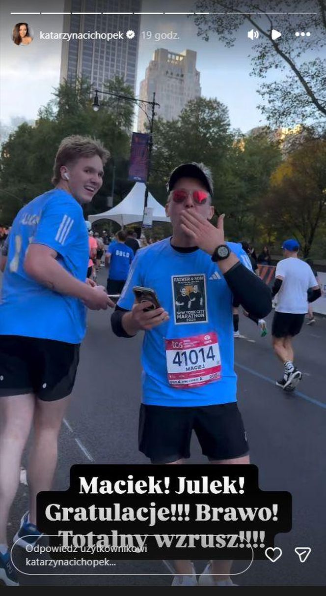 Katarzyna cichopek dopinguje męża na Maratonie Nowojorskim