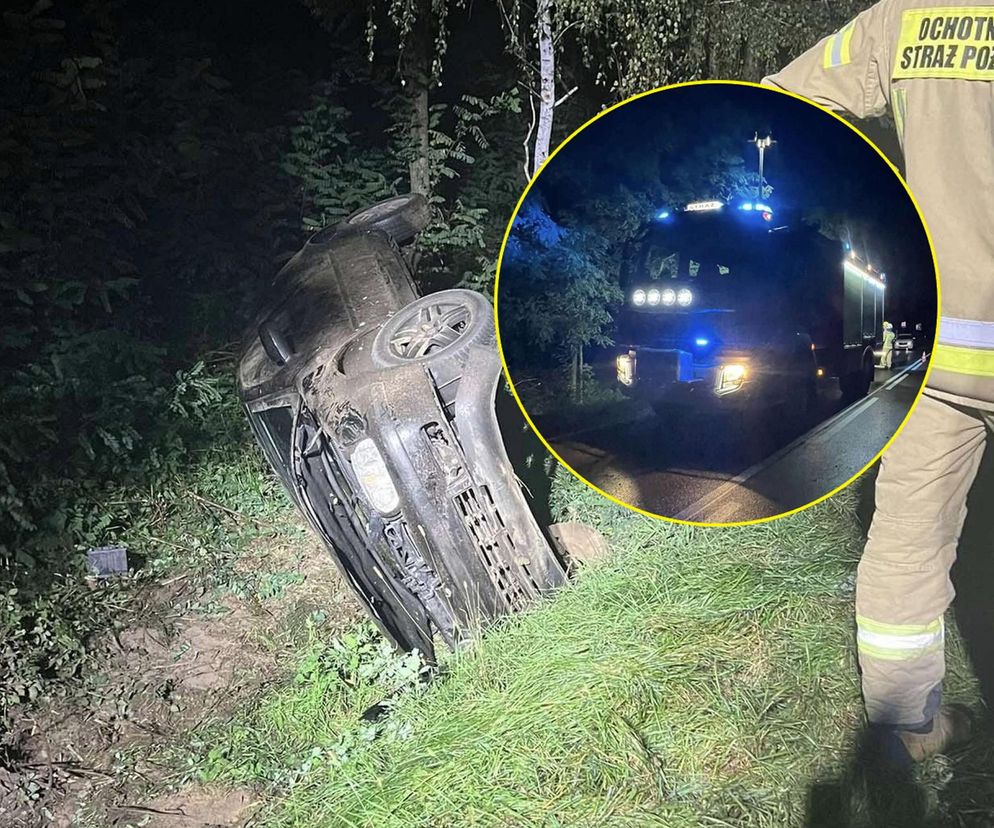 Wypadek volkswagena pod Płońskiem. 15-latek, który sam kupił auto, dachował razem z kolegami 