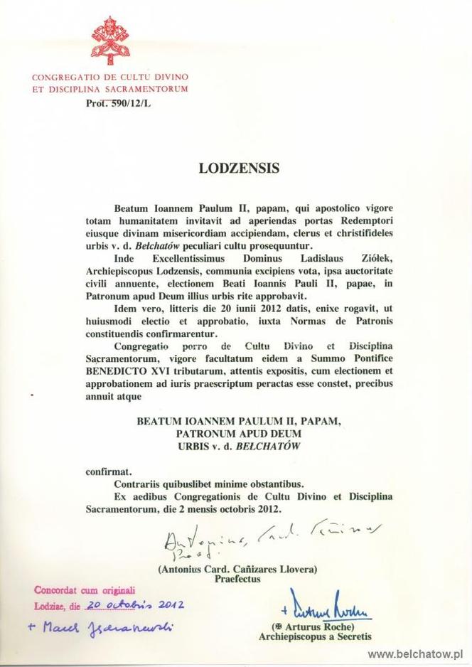 Papież – Polak staje się patronem Bełchatowa