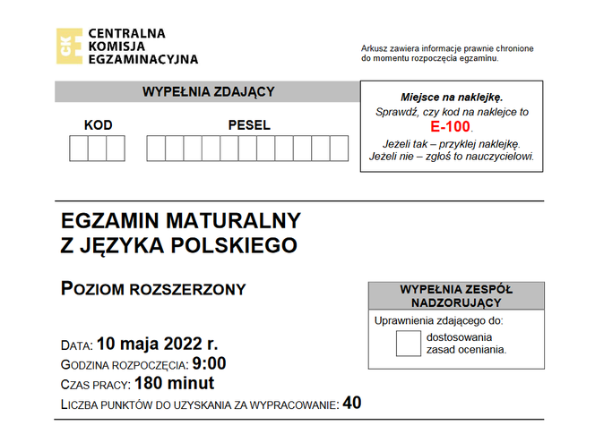 Matura język polski 2022 - arkusz CKE poziom rozszerzony