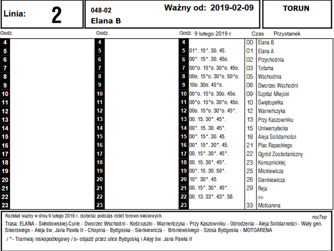 Rozkłady jazdy tramwajów - 9 stycznia