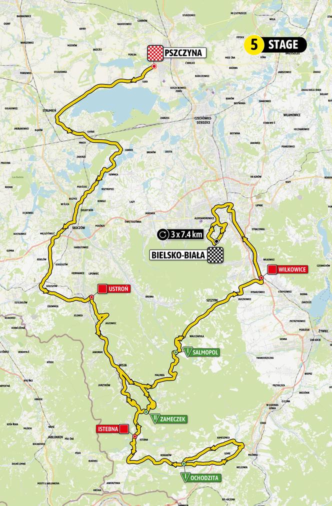 Mapa 5.etapu Tour de Pologne Pszczyna - Bielsko-Biała