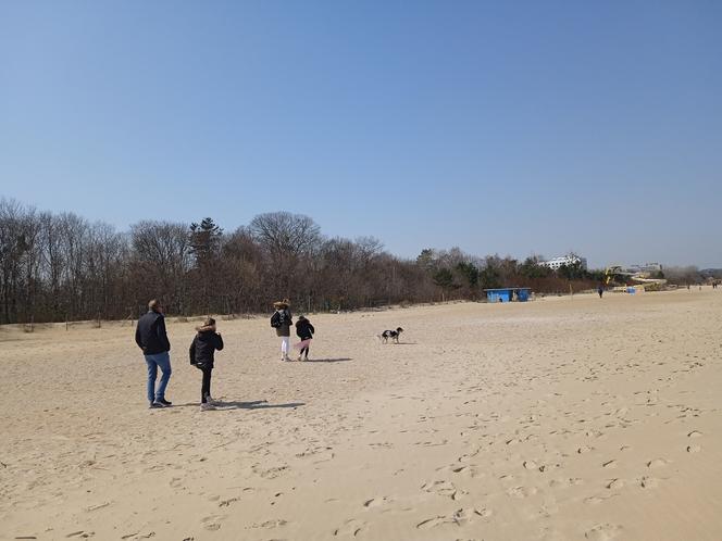 Mieszkańcy korzystają ze słonecznej pogody. Na plaży w Jelitkowie widać już pierwszych spacerowiczów!