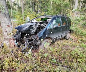 Śmiertelny wypadek między Baniami Mazurskimi i Rapą. Auto uderzyło w drzewo [ZDJĘCIA]
