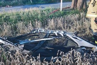 Auto uderzyło w drzewo i stanęło w płomieniach! Kierowca nie miał szans 