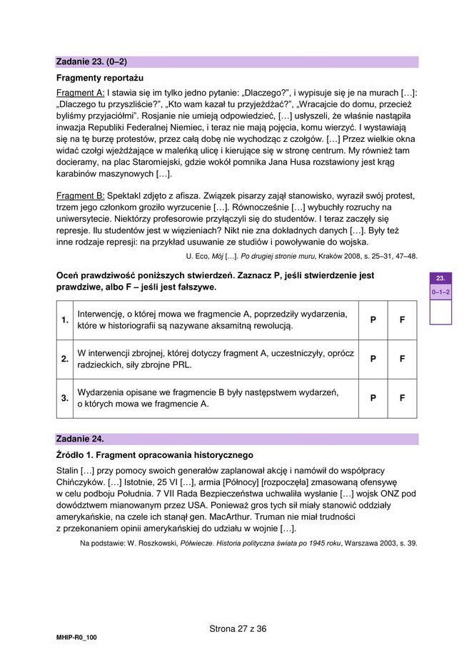 Próbna matura z historii rozszerzonej - arkusz CKE