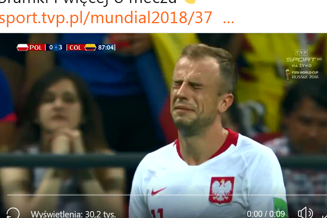 Kamil Grosicki płakał w czasie meczu z Kolumbią. To najsmutniejszy widok na mundialu 2018