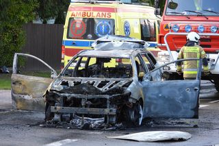 Truskaw. Auto stanęło w ogniu, kierowca się palił. Lądował śmigłowiec LPR [AKTUALIZACJA]