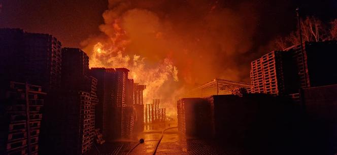 Pożar składowiska palet w Miliczu