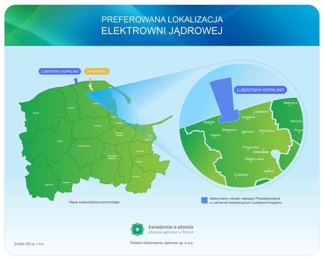 Pierwsza elektrownia jądrowa w Polsce – mapa lokalizacji