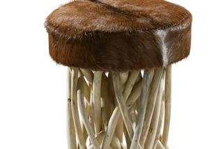 Meble w stylu eko: stołek z drewna, skóry i metalu