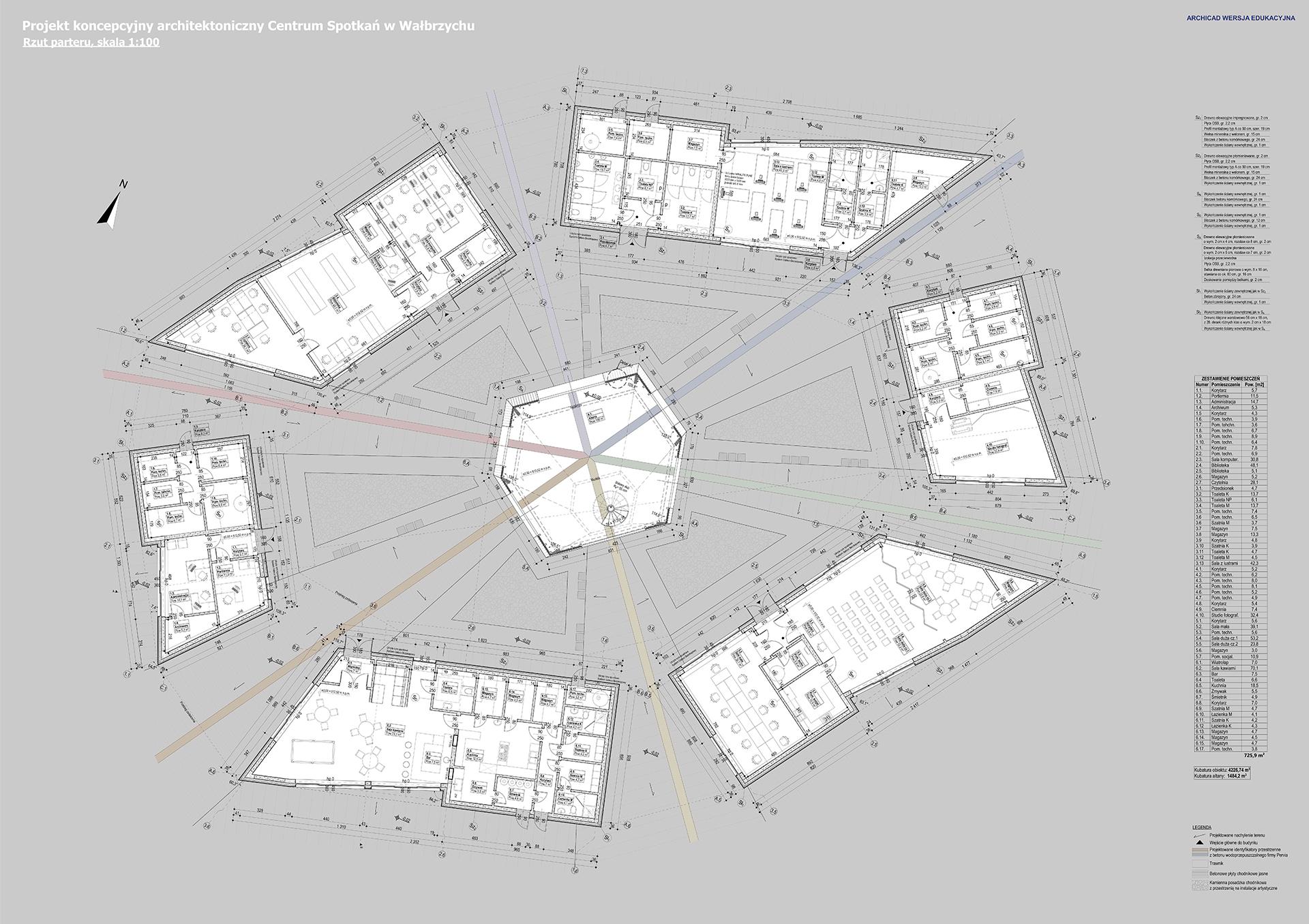 Projekt koncepcyjny architektoniczny Centrum Spotkań „Nowe Kurniki” w Wałbrzychu.