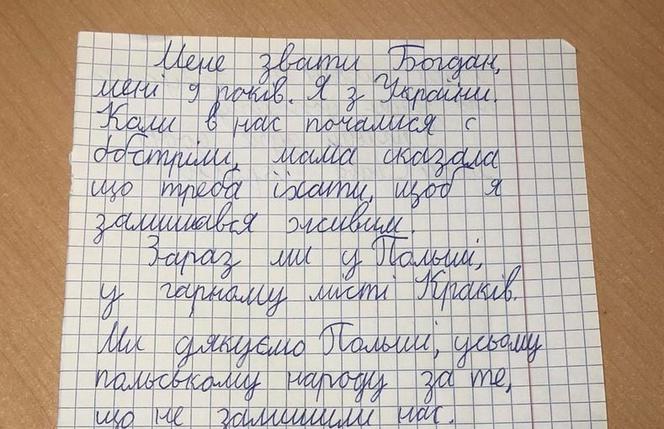 Wzruszający list ukraińskiego 9-latka do Polaków. Nigdy nie zapomnimy, jak nam pomogliście 