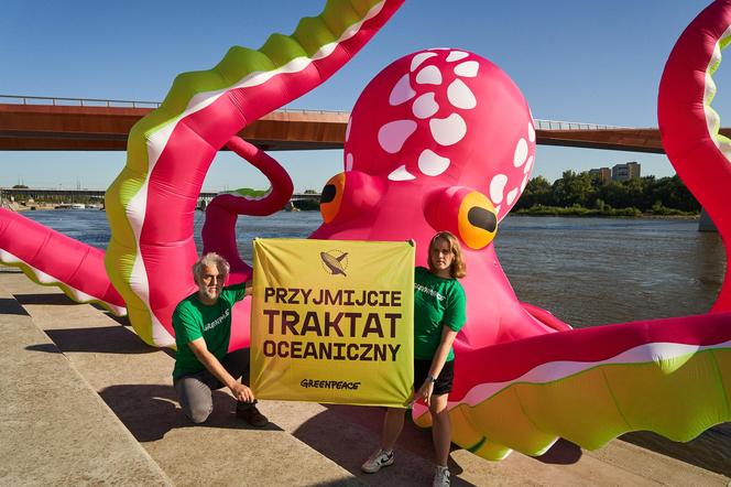 Dmuchana ośmiornica obok warszawskiej Syrenki