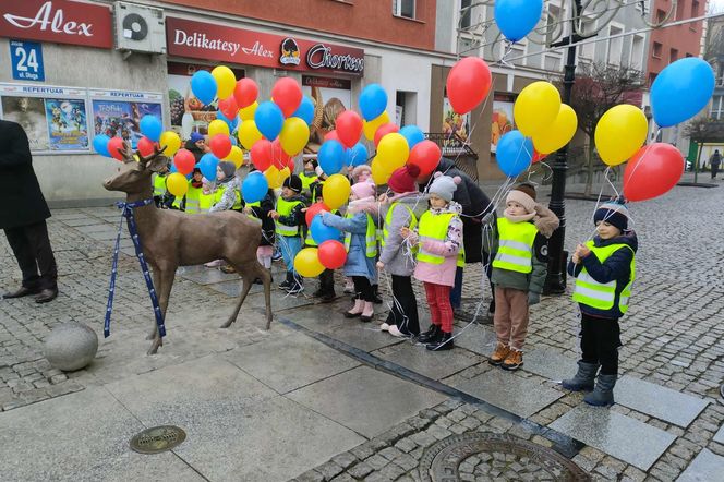 Jelonek stanął przy fontannie na ul. Długiej! Nowa atrakcja turystyczna Łomży poleca się do robienia zdjęć