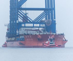 Gdańsk. Do nabrzeża Terminalu T3 na terenie Baltic Hub przybił statek Zhen Hua 32, na pokładzie którego do portu przypłynęły trzy ogromne suwnice przeznaczone do obsługi kontenerowców przy terminalu T3