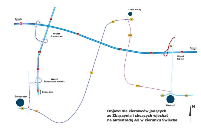 Utrudnienia na wjeździe A2 w Trzcielu. Kierowcy, zapamiętajcie ten objazd