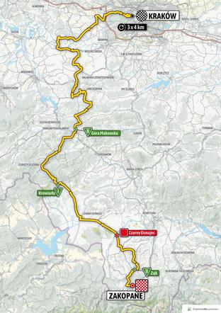 Mapa 5 etapu Tour de Pologne 2020 Zakopane - Kraków