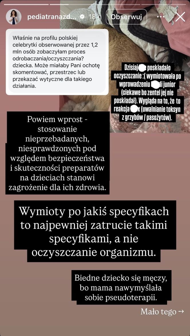 Natalia Siwiec odrobaczyła córkę. Lekarka się wściekła. Pisze o zgłoszeniu tego odpowiednim organom