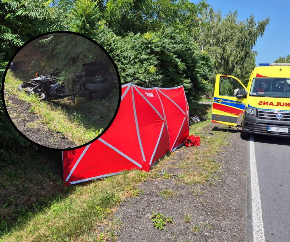 Śmiertelny wypadek pod Łęczycą. 28-letni motocyklista uderzył w tył tira [ZDJĘCIA]