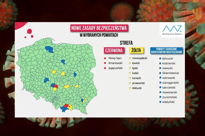 Koronawirus w Polsce. Nowe powiaty żółte i czerwone. Sprawdź, gdzie będą obostrzenia [MAPA]