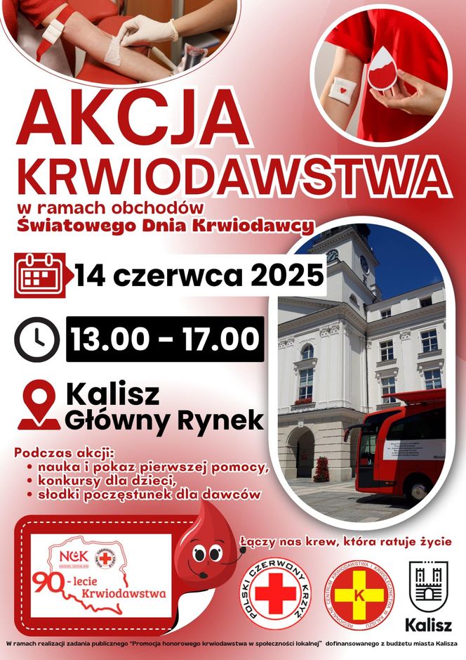 Przed nami Światowy Dzień Krwiodawcy. Na Głównym Rynku w Kaliszu odbędzie się akcja krwiodawstwa