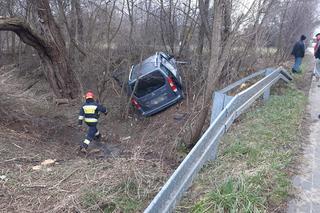 Lubaszowa. Kierujący citroenem wypadł z jezdni i wpadł do rowu