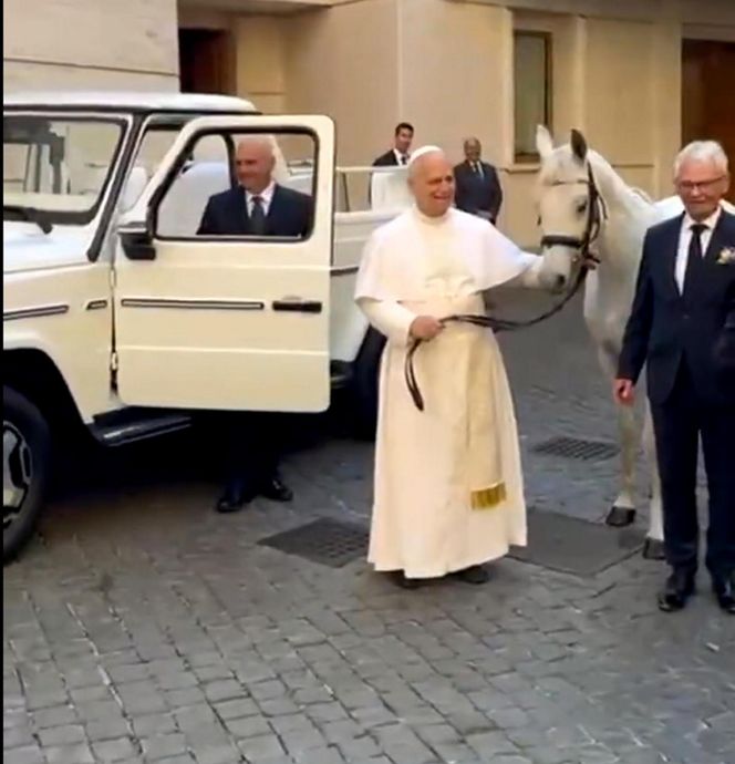 Papież Leon XIV otrzymał w środę białego konia czystej krwi arabskiej ze stadniny w Kołobrzegu-Budzistowie