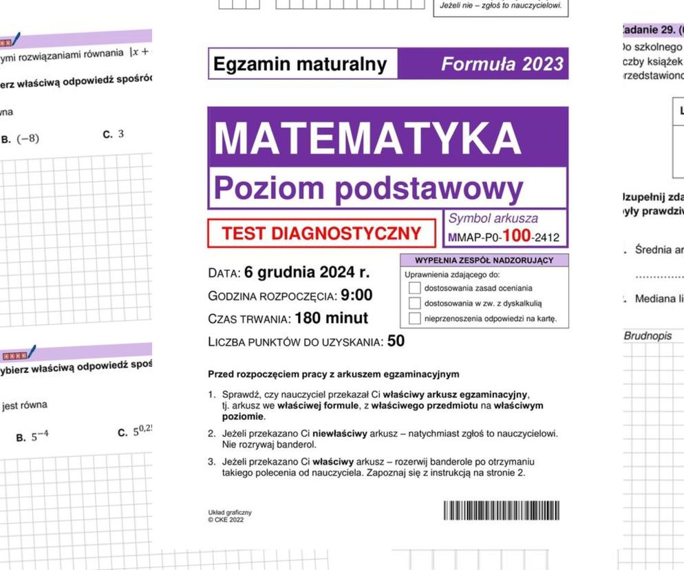 Matura próbna 2025: matematyka. Zad. 15 D, zad. 16. C.