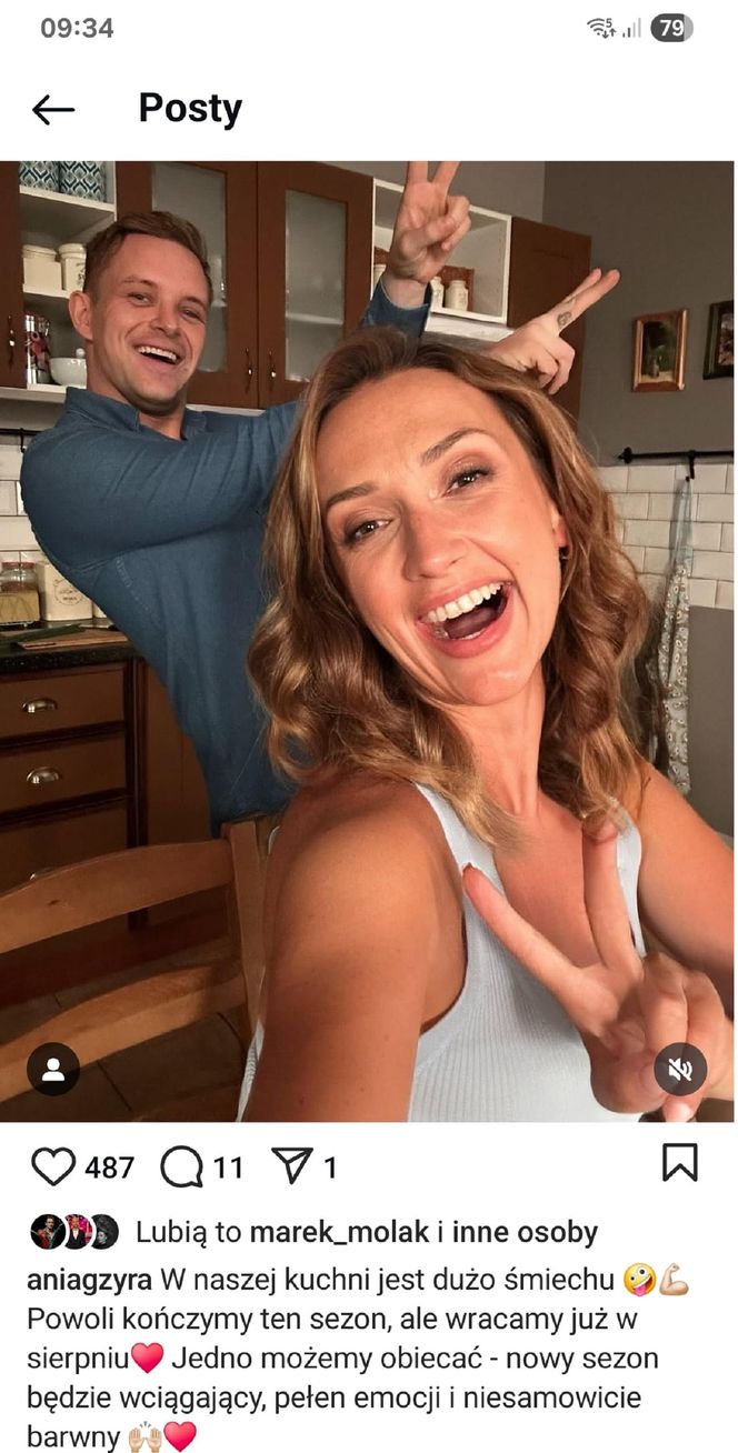 Barwy szczęścia nowy sezon. Asia (Anna Gzyra-Augustynowicz), Hubert (Marek Molak) na planie