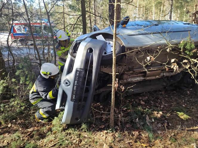 Wypadek na DW 686. Kierowca renault "zaparkował" między drzewami [ZDJĘCIA]