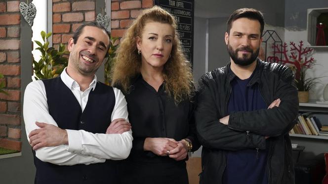 Barwy szczęścia. Żabcia (Hanna Klepacka), Vincenzo (Alessandro Curti), Damian (Michał Lesień)