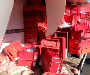 Karambol na A4 pod Krakowem. Autostrada zasypana mrożonym mięsem