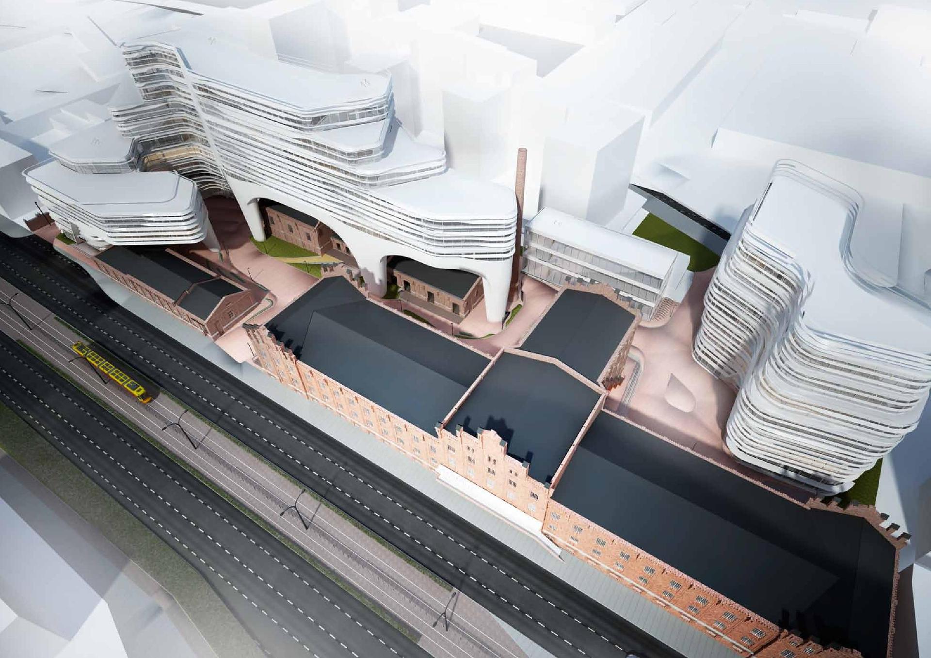 Chmura nad fabryką – koncepcja rozbudowy Monopolu Wódczanego w Łodzi studia MAKAA group