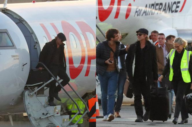 Brad Pitt wysiada z samolotu