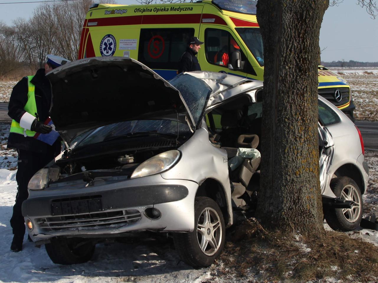 WYPADEK SKOŃCZYŁ SIĘ NA DRZEWIE