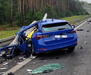 Tragiczny wypadek pod Bełchatowem. Kierowca osobówki zginął, ciężarówka spłonęła