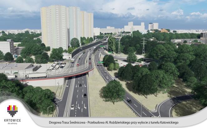 Katowice: Miasto chce przebudować Aleję Roździeńskiego tuż przy wylocie z tunelu. Powstanie nowa estakada [WIZUALIZACJE]