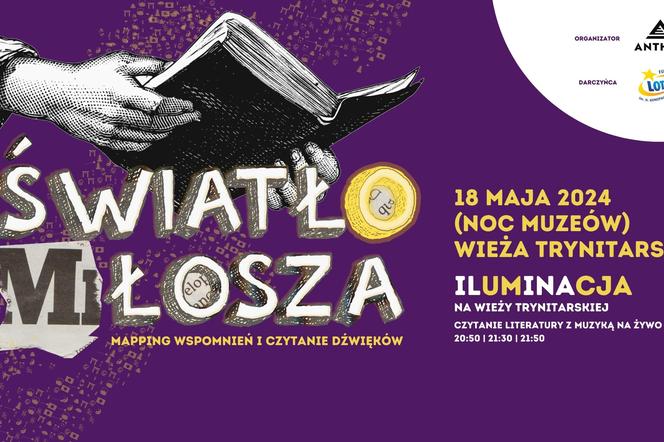 Światło Miłosza, Mapping Wspomnień i Czytanie Dźwięków - plakat wydarzenia