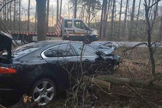 Rozbity jaguar przy drodze