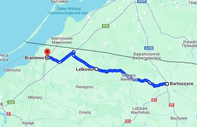 Bartoszyce - Braniewo przez Lelkowo