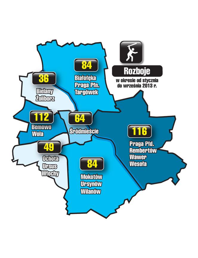 Warszawa - rozboje (okres od stycznia do września 2013 r.)