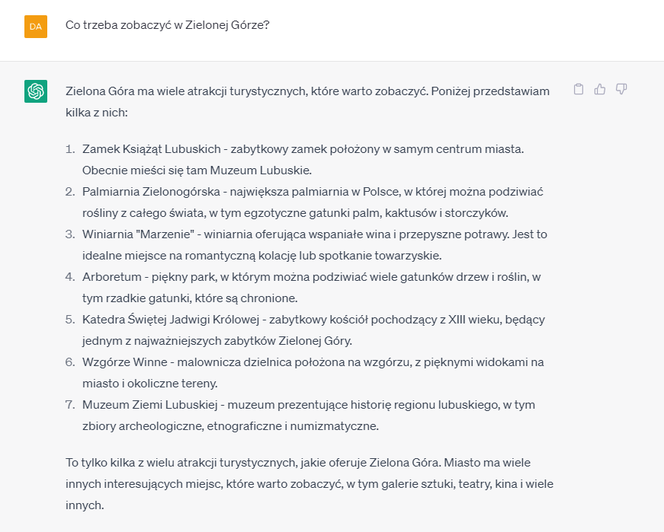 ChatGPT opowiedział o wadach i zaletach Zielonej Góry