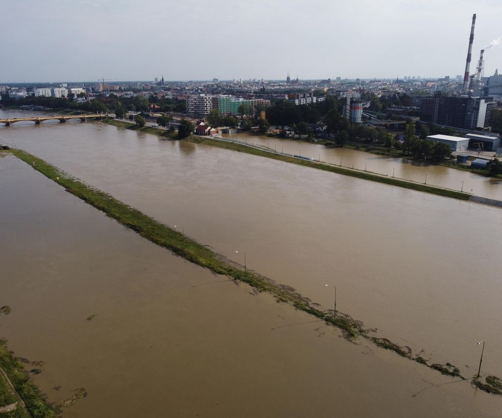 Wrocław - Odra wysoki poziom wody przy porcie miejskim (czwartek, 19.09)