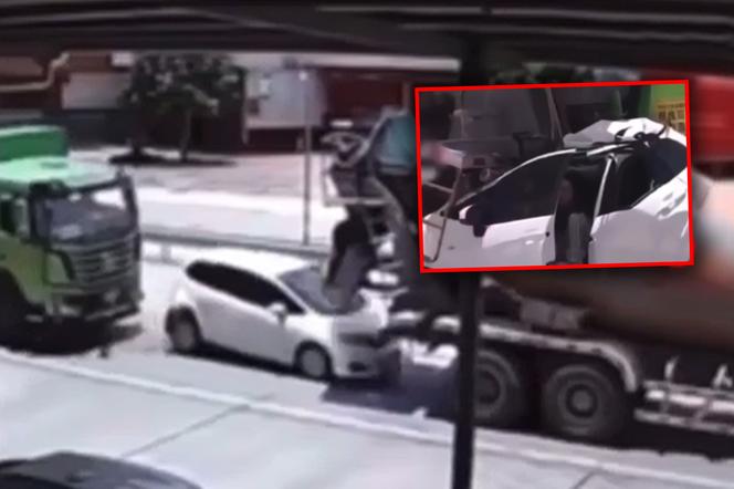 Znalazł się pomiędzy młotem a kowadłem. Kierowca Hondy oszukał przeznaczenie