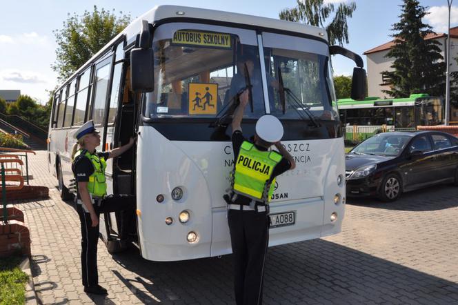 Policjanci kontrolują autobusy