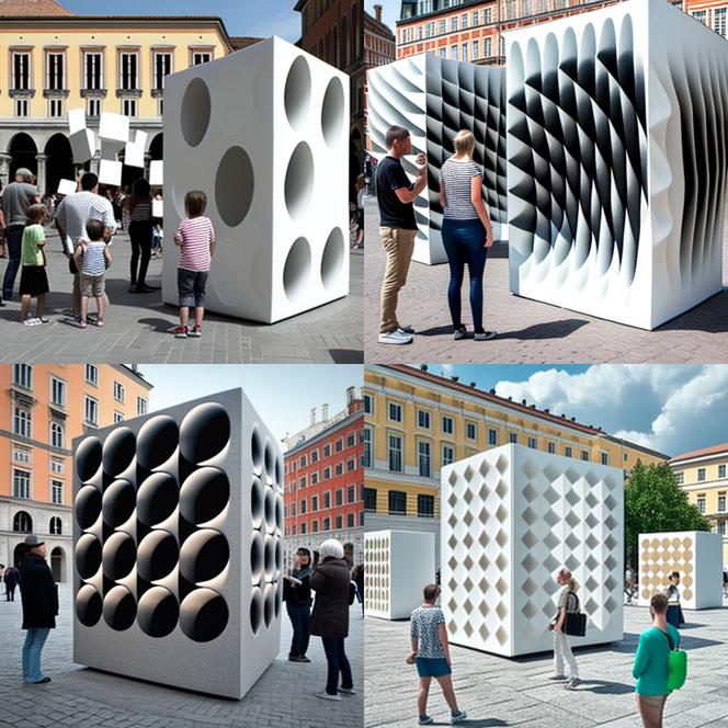 Propozycja instalacji podejmującej temat hałasu w mieście wygenerowana przez AI 