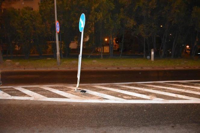 Młody kierowca wpakował się swoim BMW w znak drogowy. Odpowie na poważniejsze przestępstwo